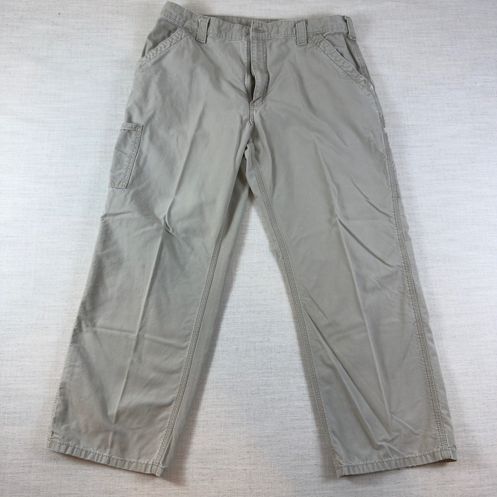 Carhartt Mens Canvas Work Pants Tan Khaki Straight Leg Utility Cargo 35x28